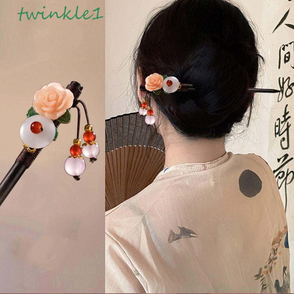 Trâm Cài Tóc Bằng Gỗ Đính Hoa Lấp Lánh Phong Cách Vintage Cho Nữ