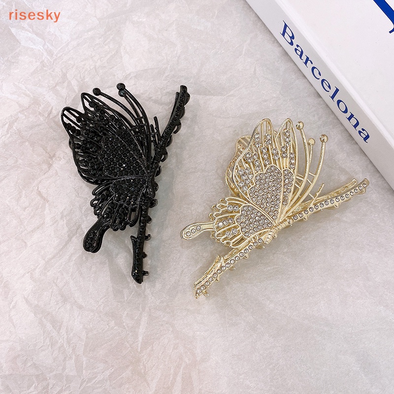 Kẹp Tóc Hình Bướm Màu Vàng Kim Cương Phong Cách Vintage Thanh Lịch Cho Nữ