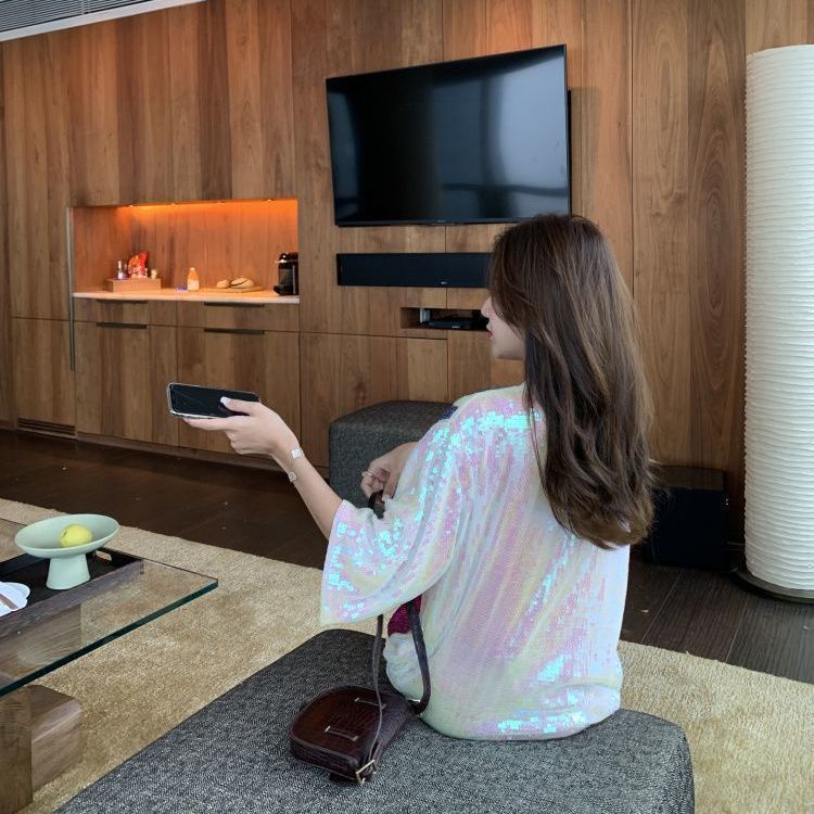 Áo Thun Dáng Rộng Cổ Tròn Màu Sắc Cầu Vồng Thời Trang Mùa Hè Hàn Quốc 2023