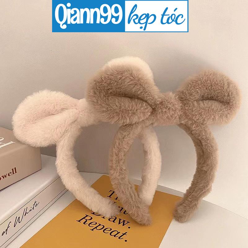 💓Qiann💓Bờm tóc cài tóc tai gấu hình nơ lông cục bông mịn cute dễ thương dành cho nữ