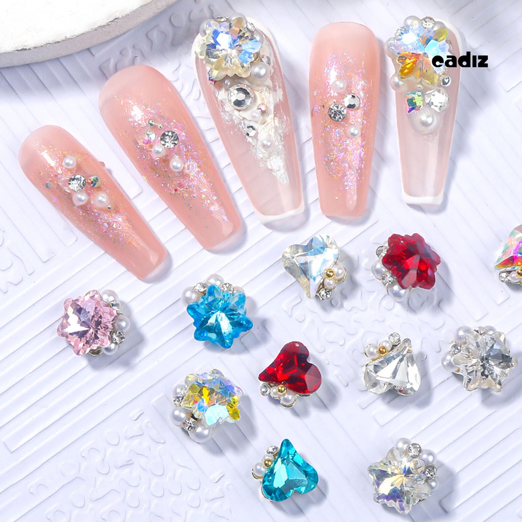 Bộ 5 Đá Đính Ngọc Trai / Trái Tim / Ngôi Sao 3D Lấp Lánh Trang Trí Móng Nghệ Thuật