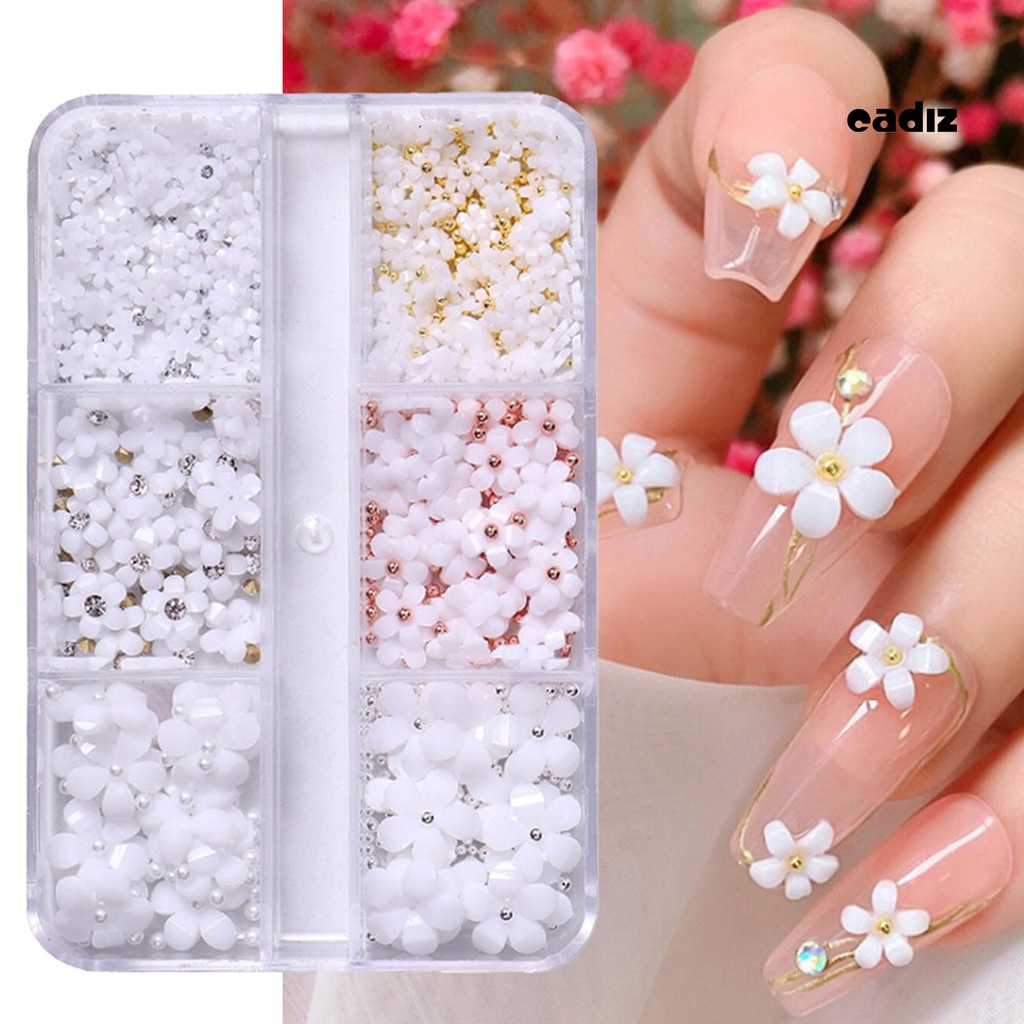 1 Hộp 6 Ngăn Đựng Hạt Ngọc Trai / Hoa Bằng Nhựa Dùng Trang Trí Móng Tay Nghệ Thuật DIY