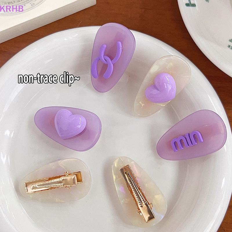 Kẹp Tóc Màu Tím Họa Tiết Trái Tim / Gấu Hoạt Hình Xinh Xắn Cho Nữ Mới