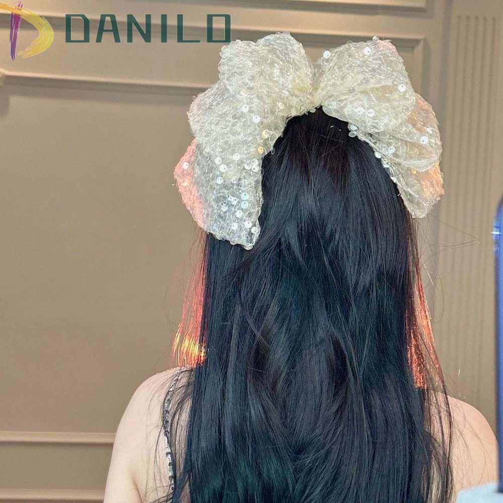 Kẹp Tóc Hình Nơ Lưới Đính Kim Sa Lấp Lánh Thời Trang Cho Nữ Giá Đỡ