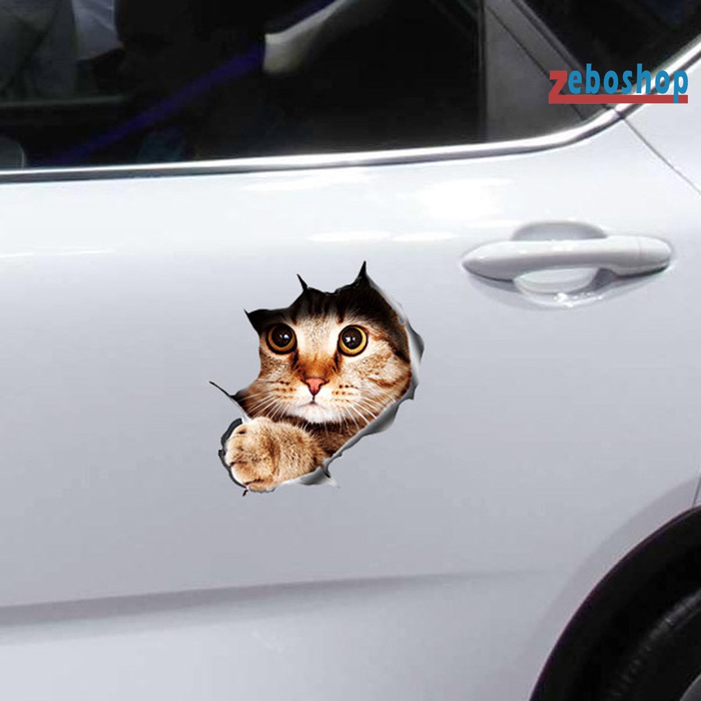 Sticker Dán Xe Hơi Tạo Hiệu Ứng 3D Chống Nước Không Phai Hình Mèo Dễ Thương