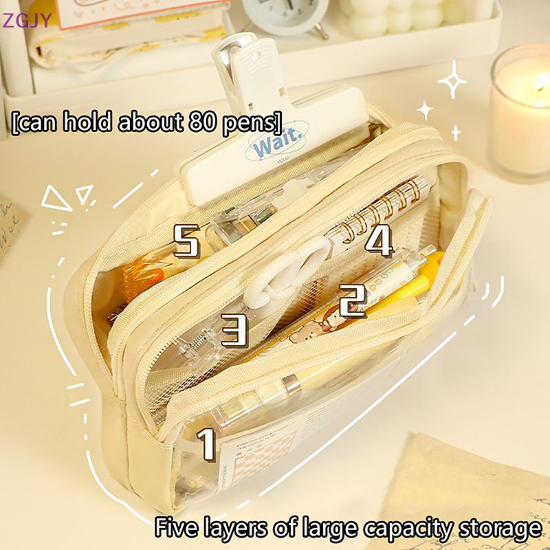 Túi Đựng Bút Trong Suốt Sức Chứa Lớn Có Khóa Kéo Tiện Dụng Cho Học Sinh Mới