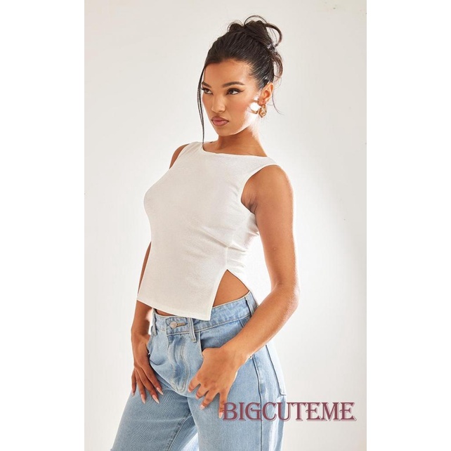 Áo Sát Nách Cổ Tròn Màu Trơn Xẻ Tà Bên Hông Thời Trang Mùa Hè Cho Nữ