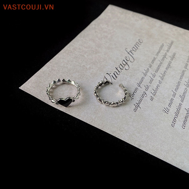 Bộ 2 Nhẫn Hình Trái Tim Màu Đen Phong Cách Cổ Điển Thời Trang Cho Nữ