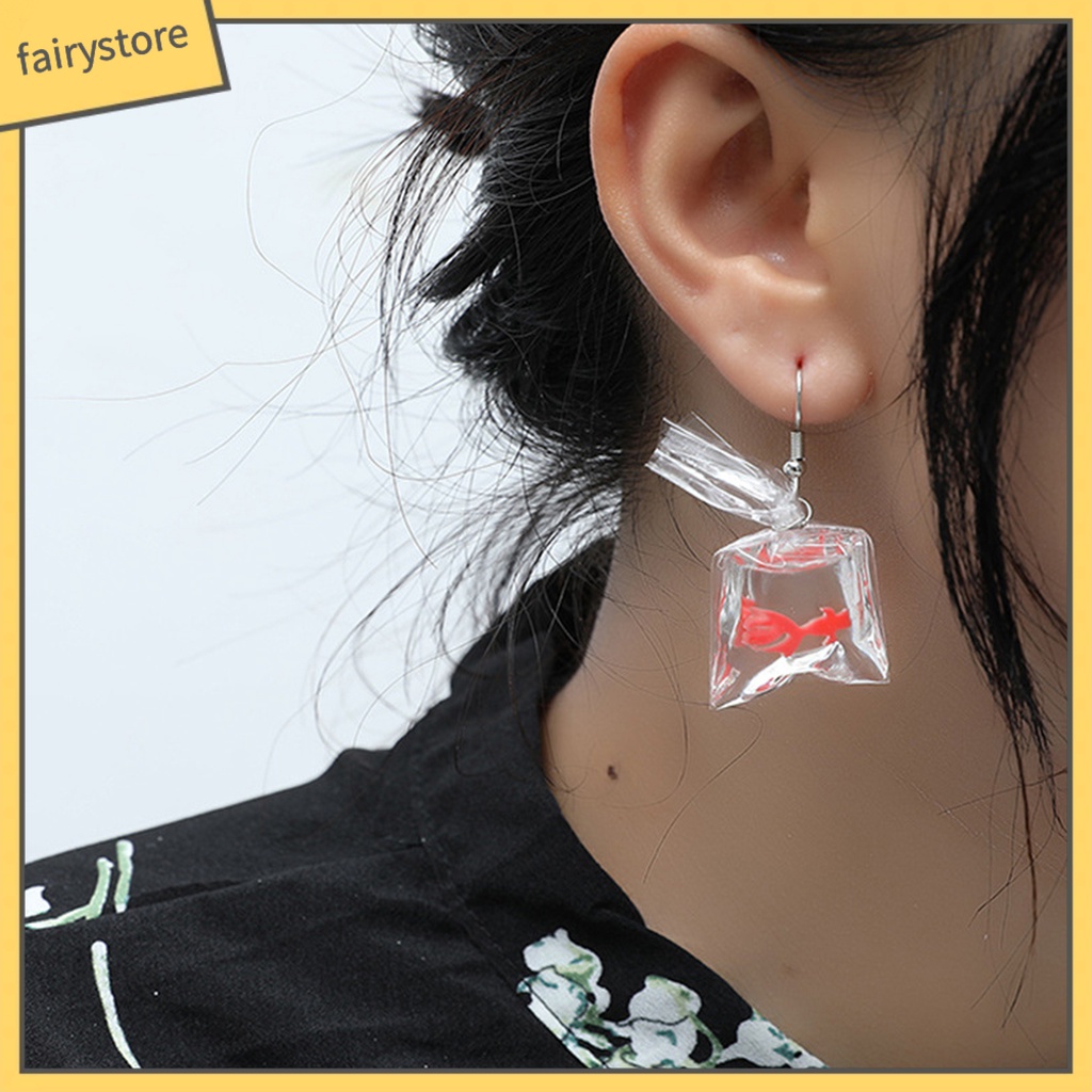 1 Đôi Bông Tai Hình Túi Nước Trong Suốt Họa Tiết Hoạt Hình Vui Nhộn Dành Cho Nữ