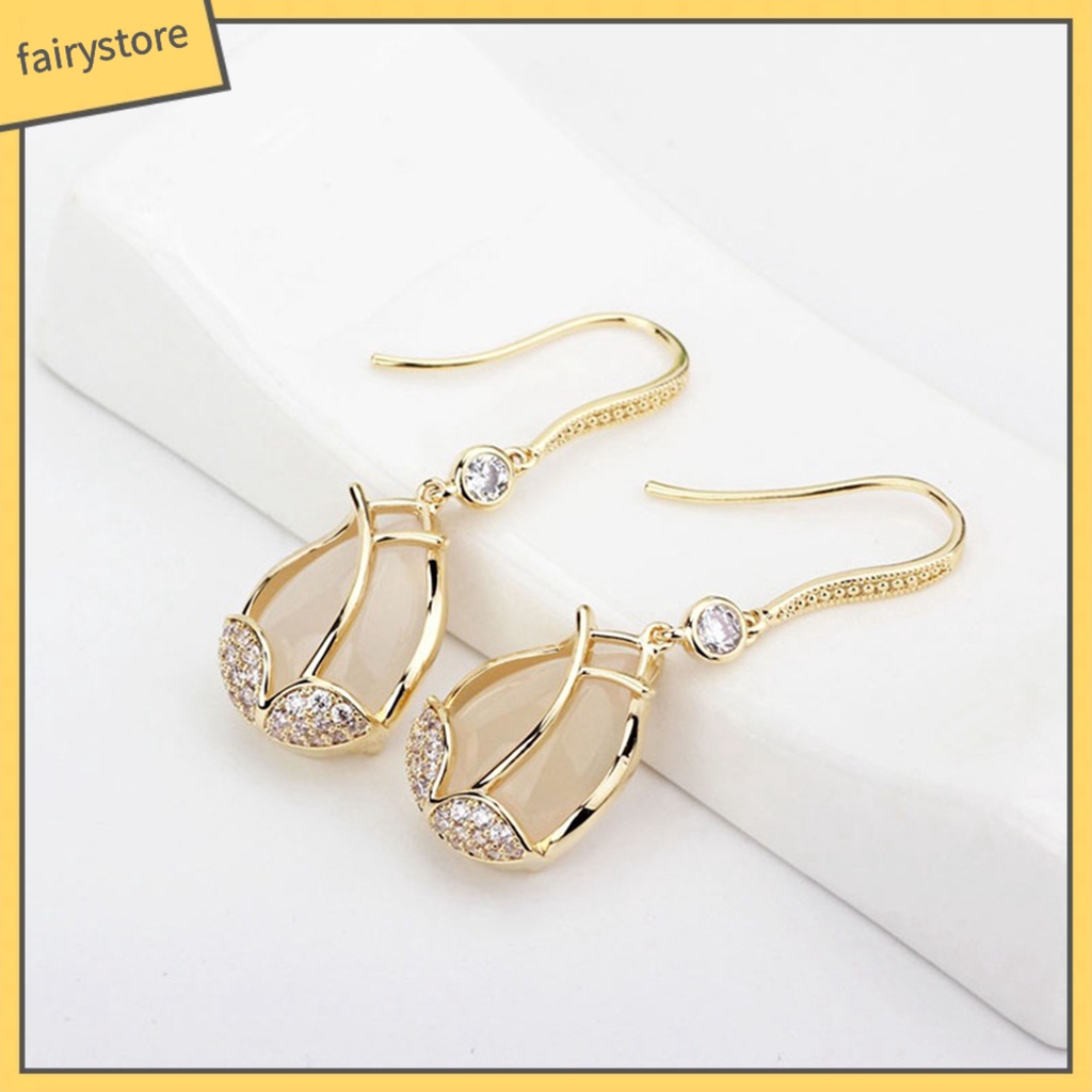 [FRO] 1 Đôi Bông Tai Mặt Hoa Tulip Đính Đá Zircon Cao Cấp Không Gây Dị Ứng Trang Phục Hóa Trang Dành Cho Nữ