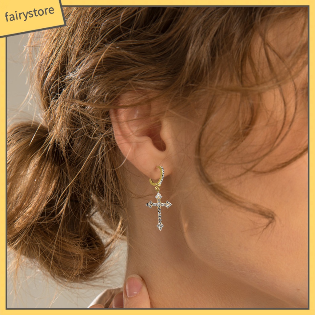 1 Đôi Bông Tai Hình Thánh Giá Đính Đá Zircon Lấp Lánh Dành Cho Nữ