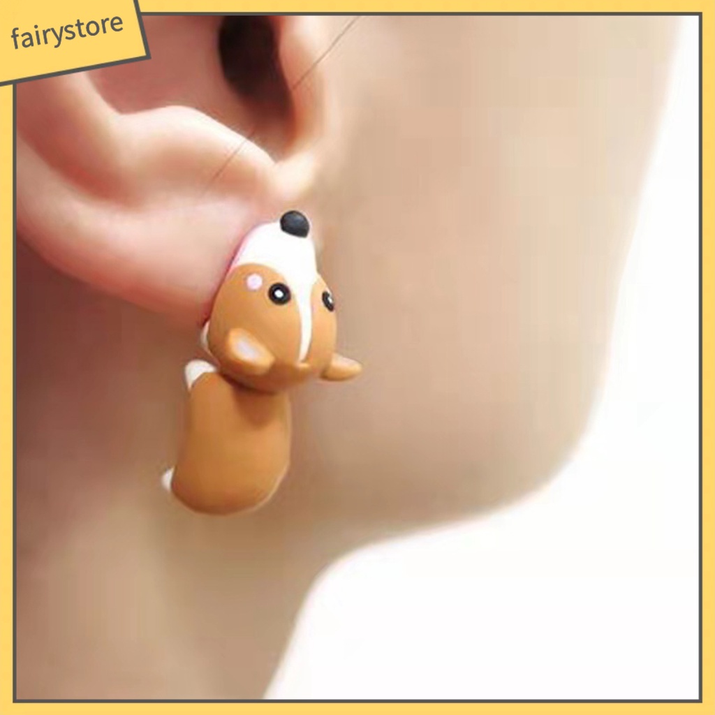 1 Đôi Khuyên Tai Kim Loại Hình Động Vật 3D Dễ Thương