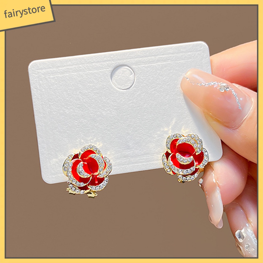 1 Đôi Bông Tai Hình Hoa Hồng Bằng Hợp Kim Phong Cách Vintage Thanh Lịch Thời Trang