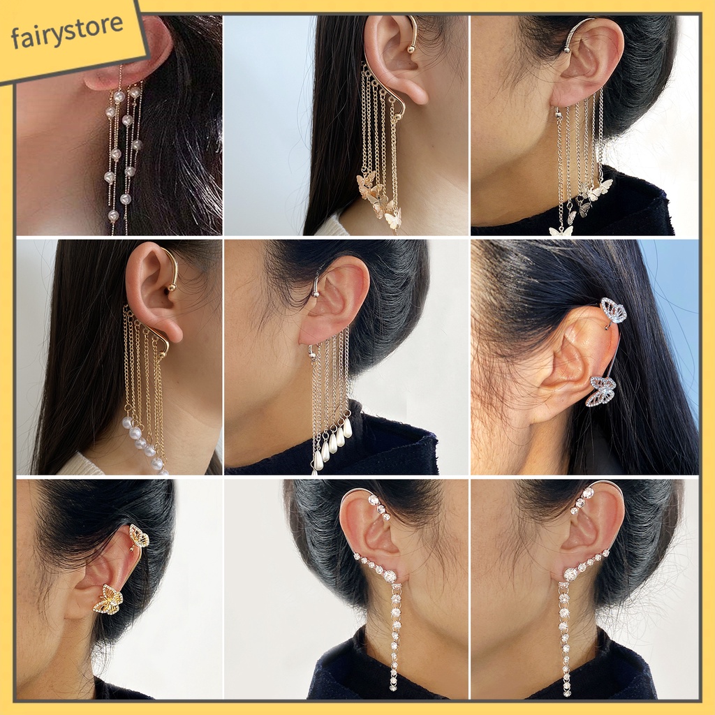 1 Bông Tai Dài Hình Bướm Đính Đá Lấp Lánh Dành Cho Nữ