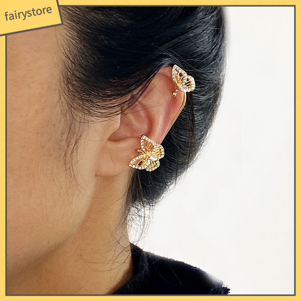 1 Bông Tai Dài Hình Bướm Đính Đá Lấp Lánh Dành Cho Nữ