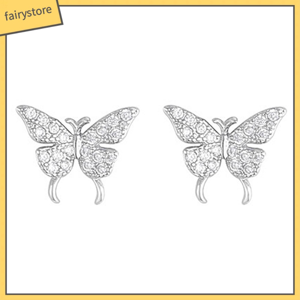 1 Đôi Khuyên Kẹp Vành Tai Hình Bướm Đính Đá Không Phai Màu