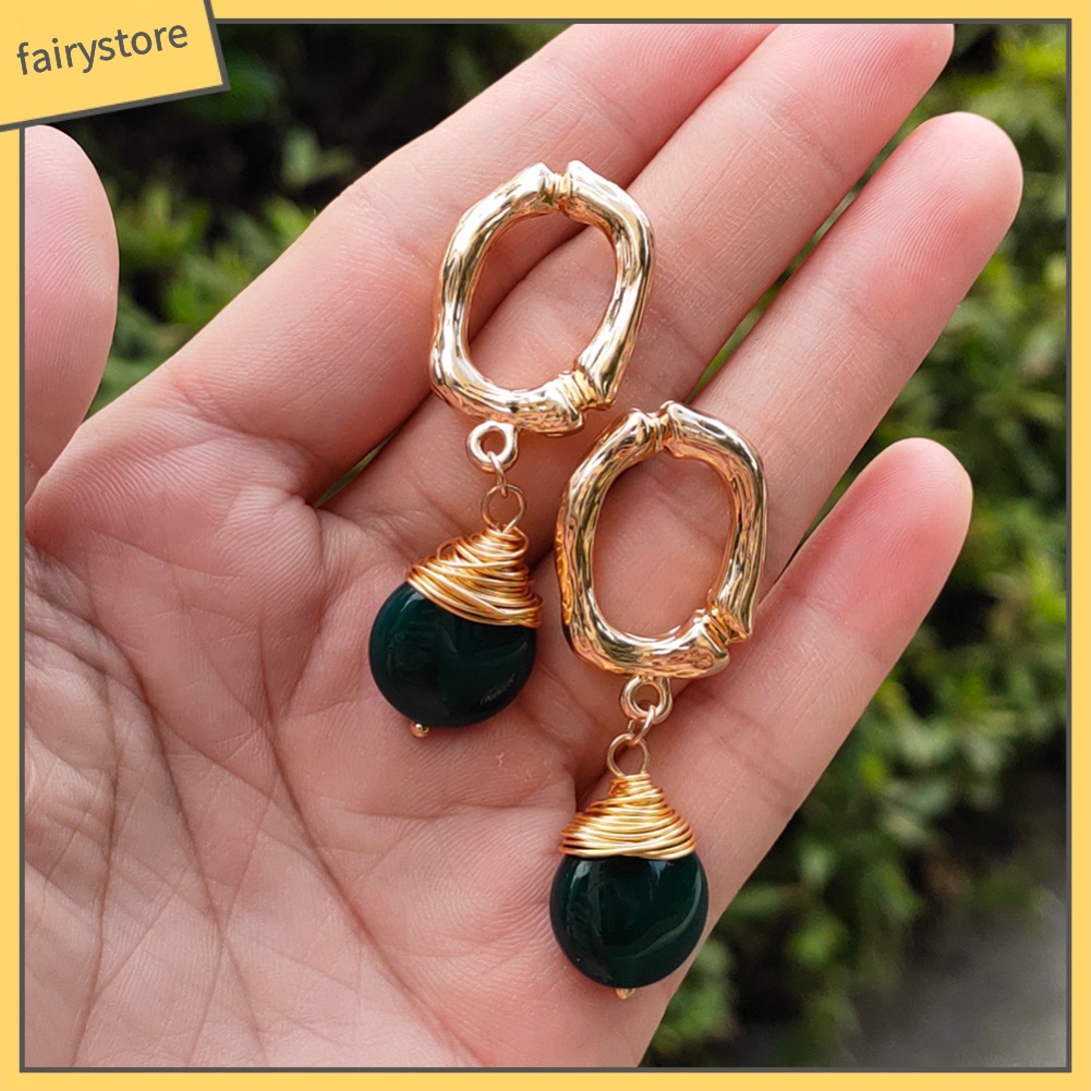 Bông Tai Hình Tròn Bằng Đá Tự Nhiên Thời Trang Cho Nữ