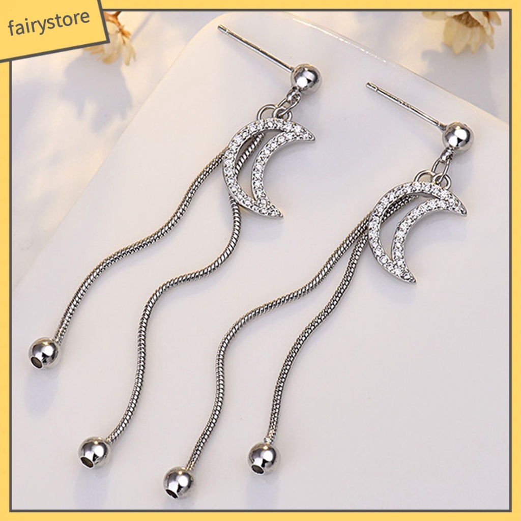 1 Đôi Bông Tai Tua Rua Mạ Điện Đính Đá Lấp Lánh Chống Trầy