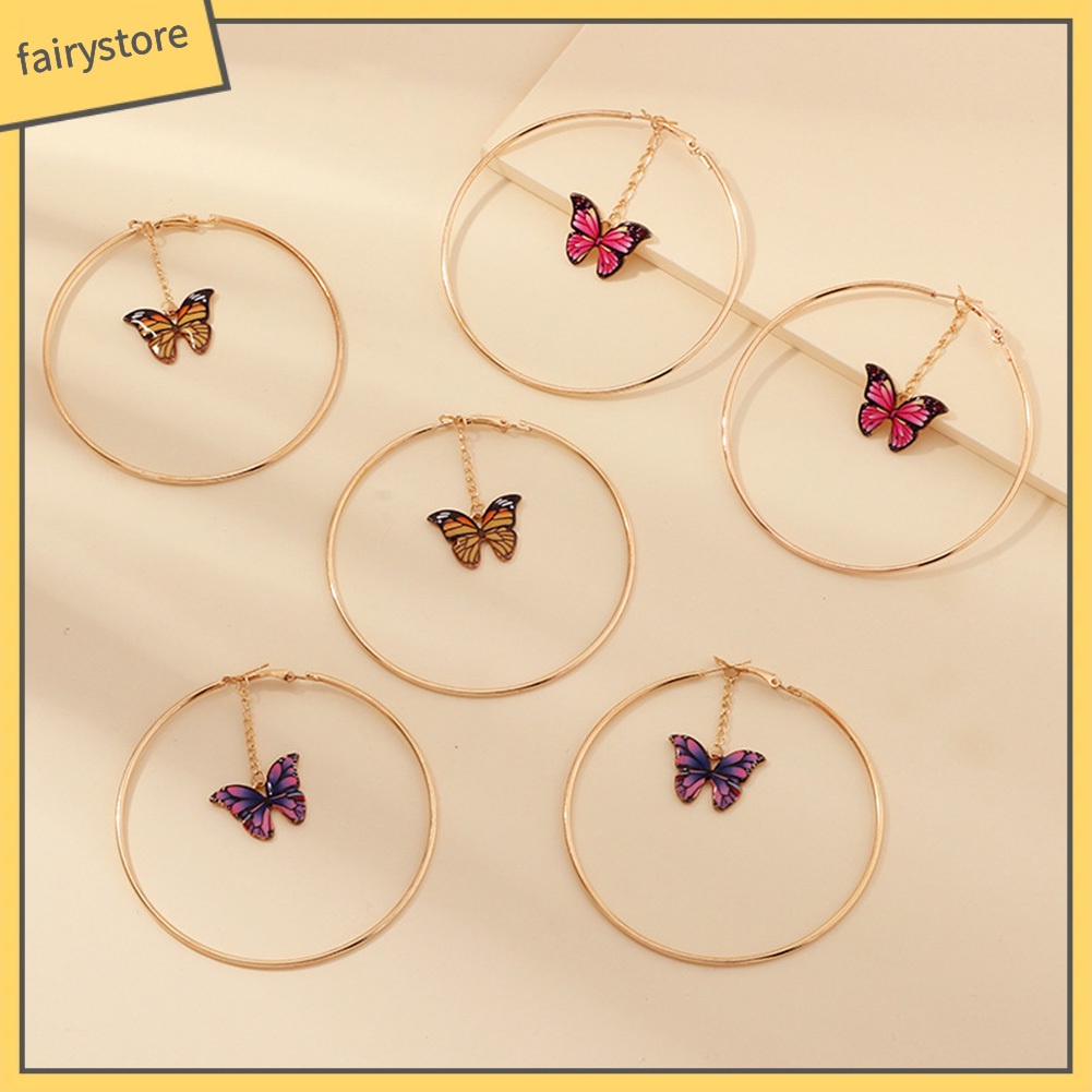 Khuyên Tai Dạng Vòng Lủng Lẳng Mặt Bướm Dây Xích Lớn Thanh Lịch Cho Nữ