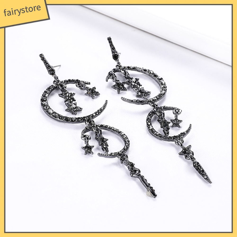 Đôi Bông Tai Hình Mặt Trăng Và Ngôi Sao Đính Đá Thời Trang Cho Nữ