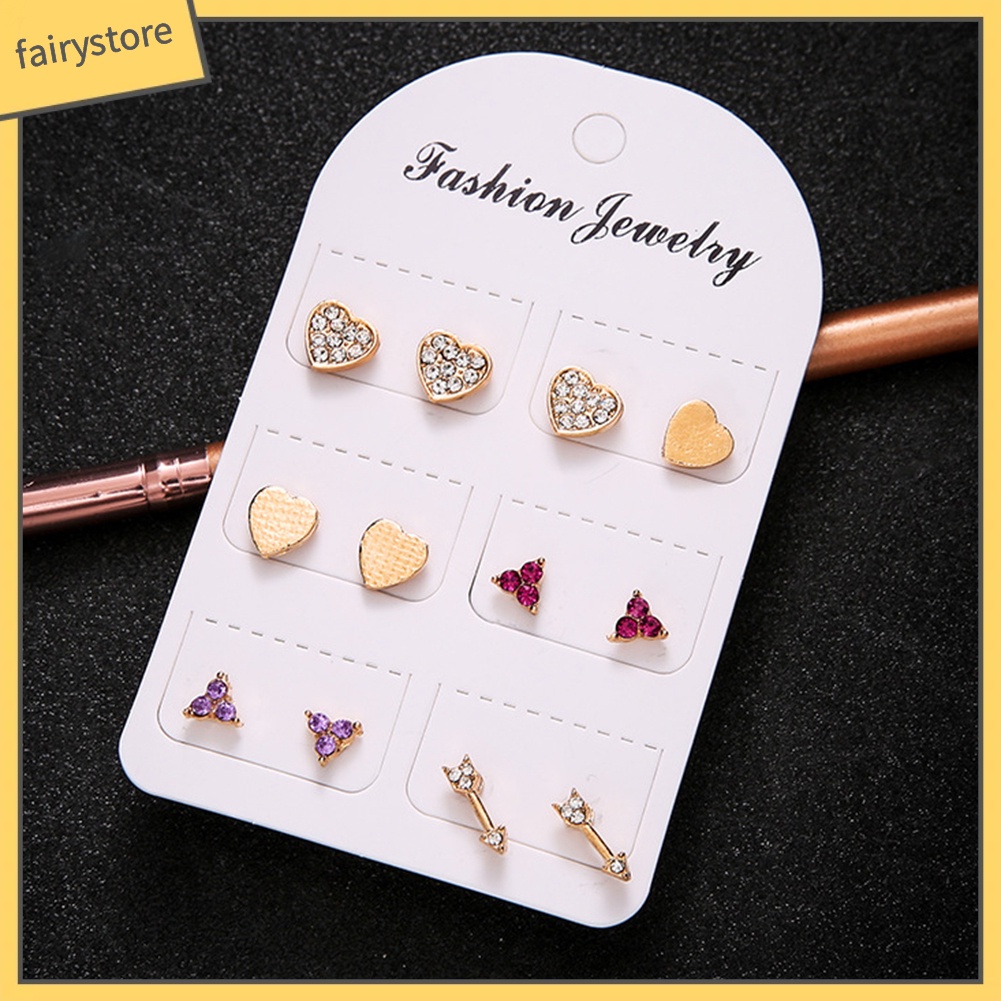 6 Đôi Bông Tai Nhiều Màu Đính Đá Thời Trang