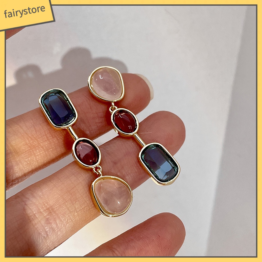 1 Đôi Bông Tai Đá Tự Nhiên Màu Sắc Tương Phản Thanh Lịch