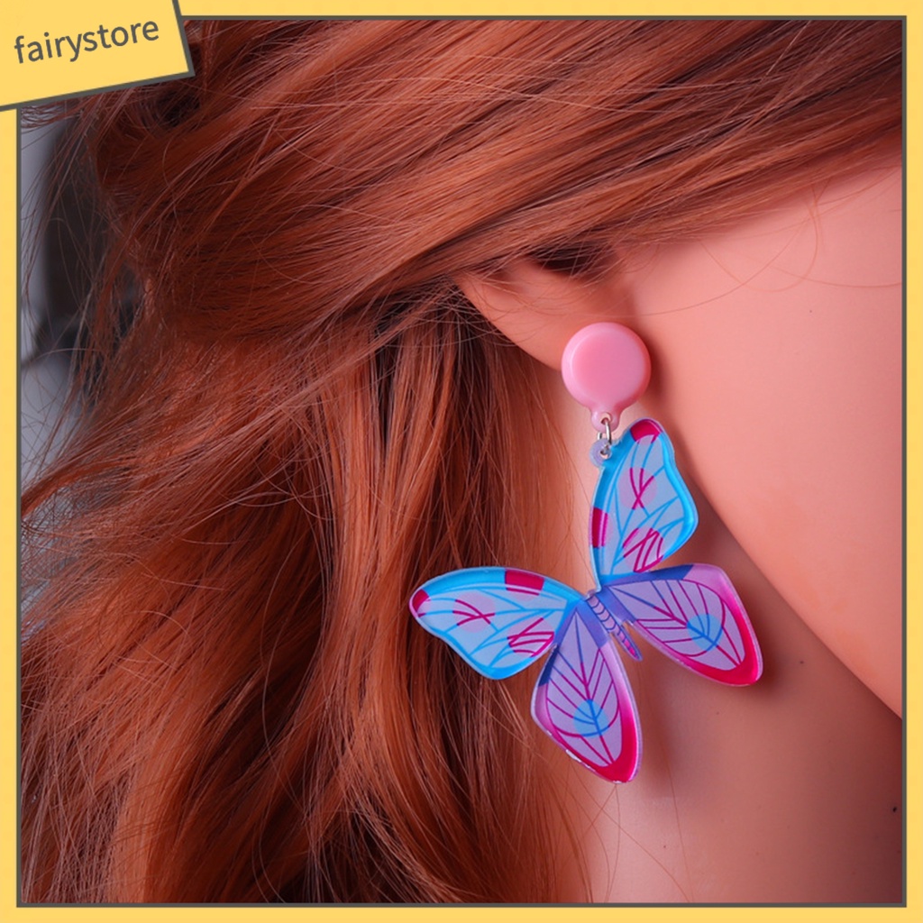 1 Đôi Bông Tai Treo Hình Bướm Trong Suốt Tinh Tế Thời Trang