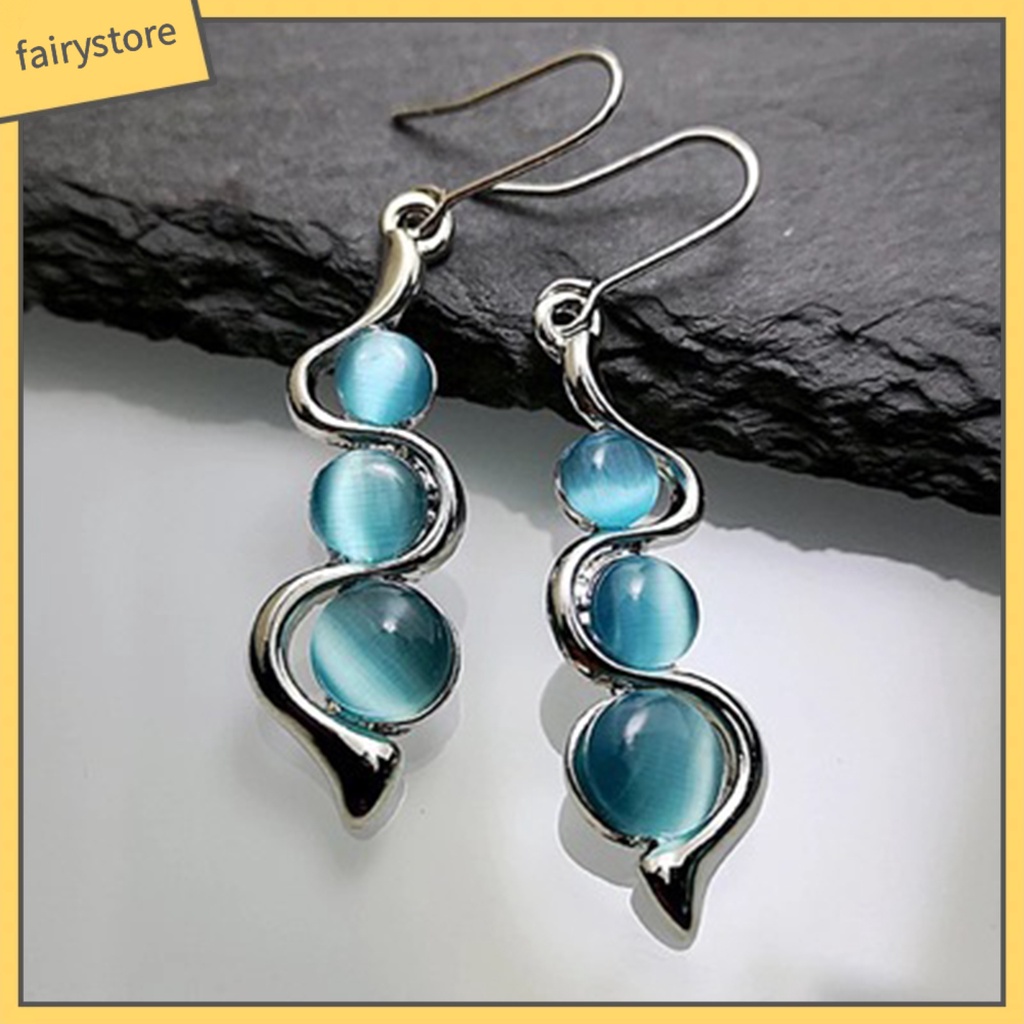1 Đôi Bông Tai Móc Hình Gợn Sóng Đính Đá Xanh Dương Phong Cách Bohemia Dành Cho Nữ