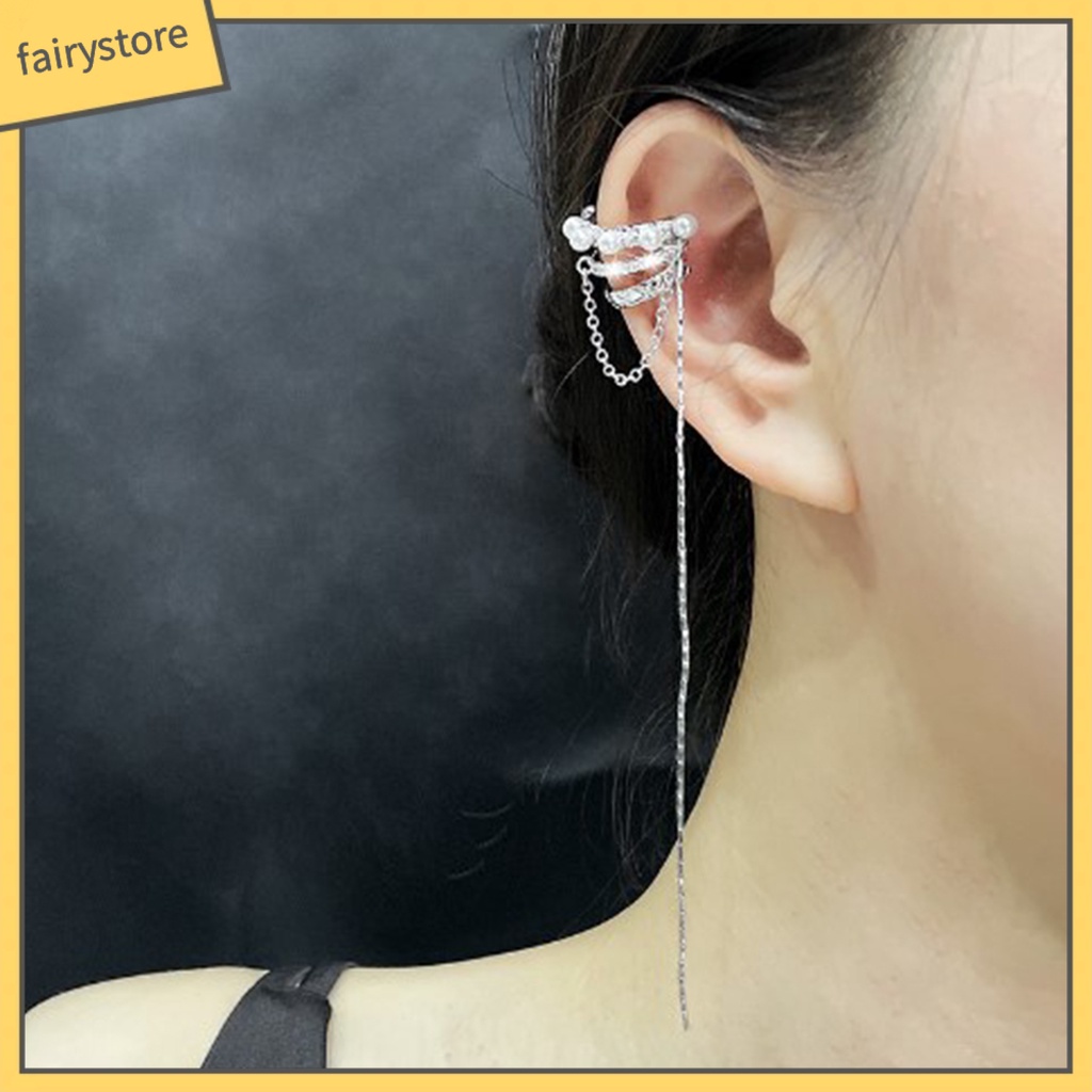 [FRO] 1 Khuyên Tai Dạng Kẹp Ba Lớp Đính Đá Ngọc Trai Nhân Tạo Phong Cách Pháp Thích Hợp Cho Tiệc Cưới