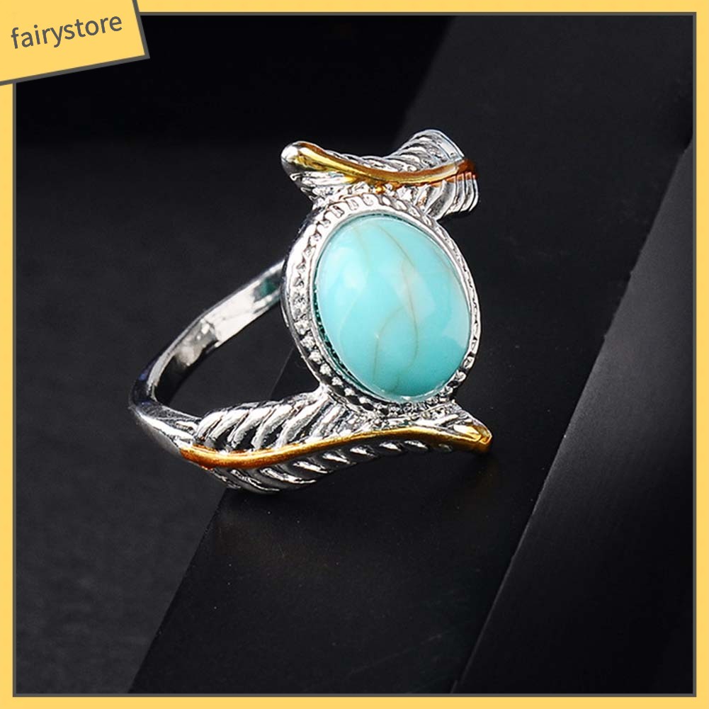 Nhẫn Đính Hôn Hai Tông Màu Đính Đá Ngọc Lam Giả Phong Cách Vintage Dành Cho Nữ