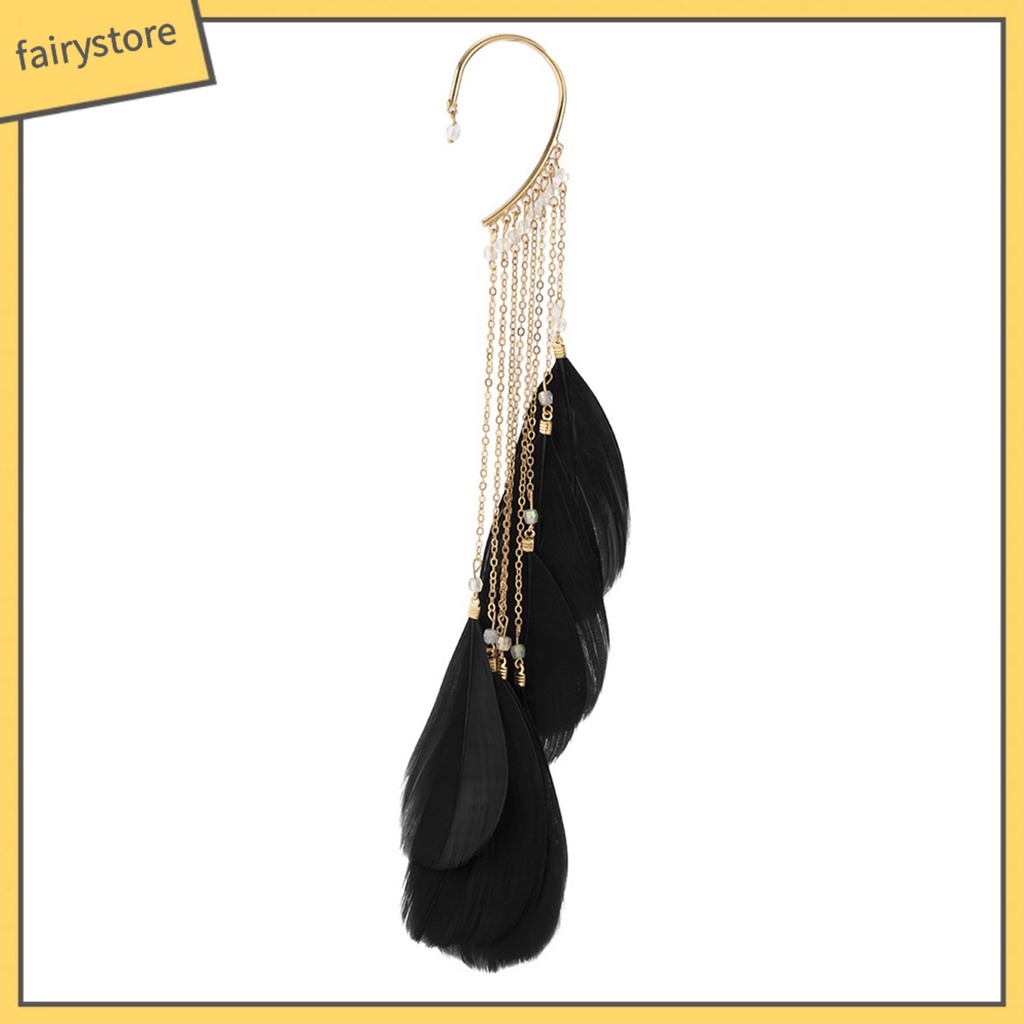 1 Đôi Bông Tai Đeo Vành Tai Hình Lông Vũ Phong Cách Bohemian Cổ Điển Dành Cho Nữ