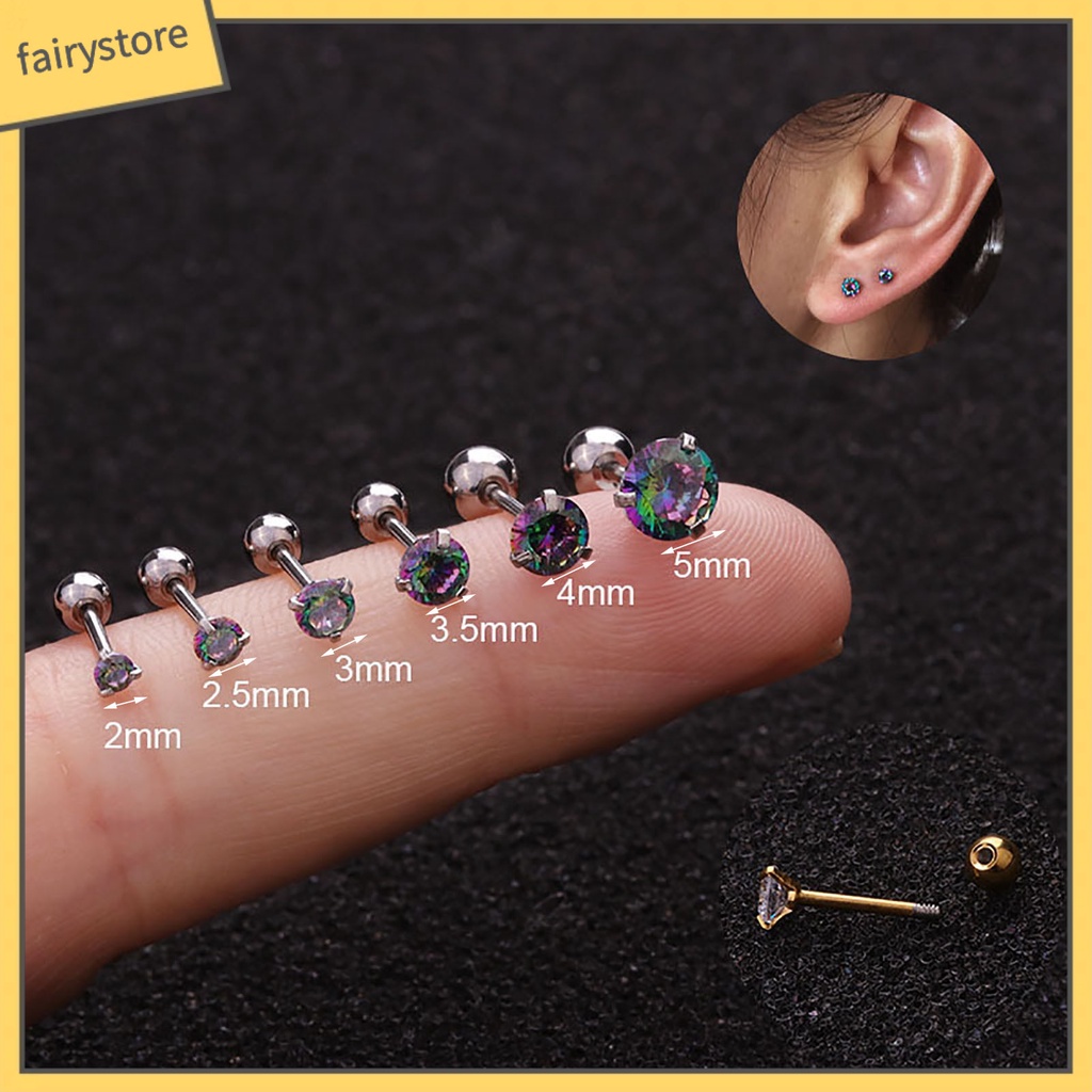1 Bông Tai Xỏ Lỗ Đính Đá Zircon Nhiều Màu Sắc Lấp Lánh Dành Cho Nữ