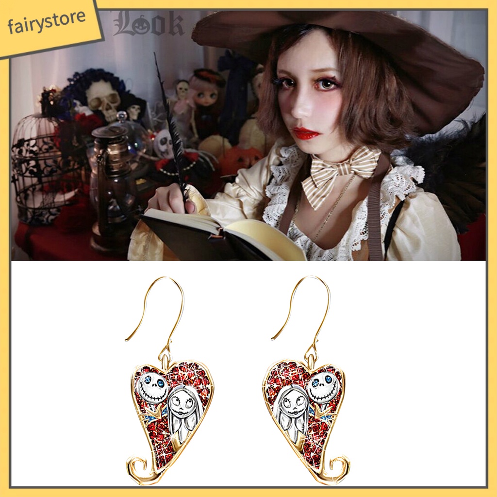 1 Đôi Bông Tai Hợp Kim Hình Trái Tim Phong Cách Halloween Thời Trang