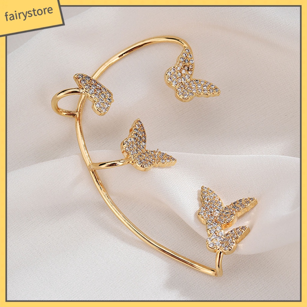 1 Bông Tai Kẹp Hình Bướm Đính Đá Đơn Giản Cho Đám Cưới