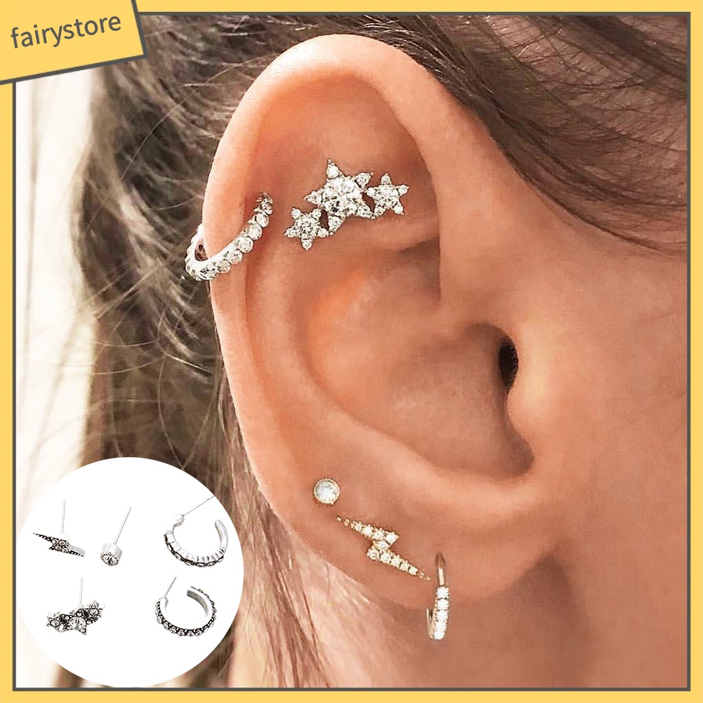 Set 5 Đôi Bông Tai Ngôi Sao Đính Đá Thời Trang Cho Nữ