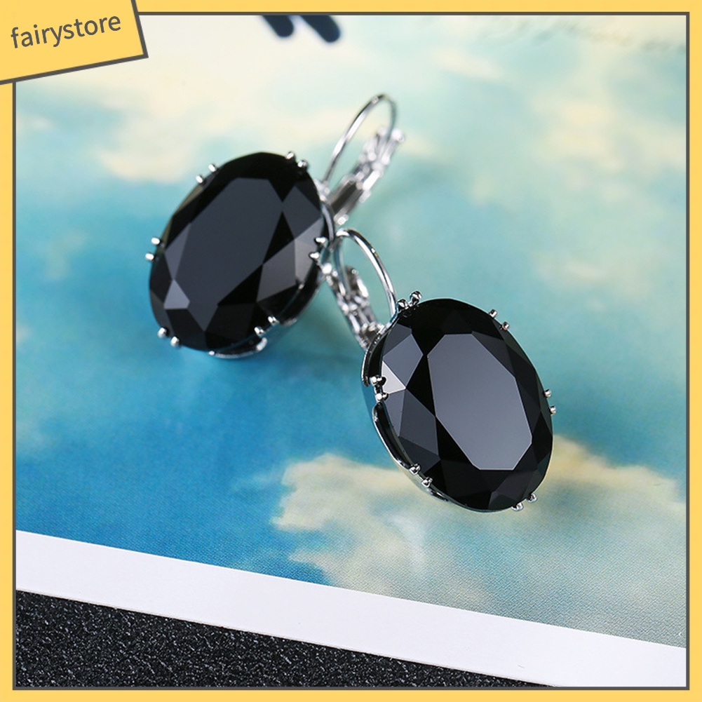 Bông Tai Chuỗi Đính Đá Quý Nhân Tạo Hình Oval Thanh Lịch Cho Nữ