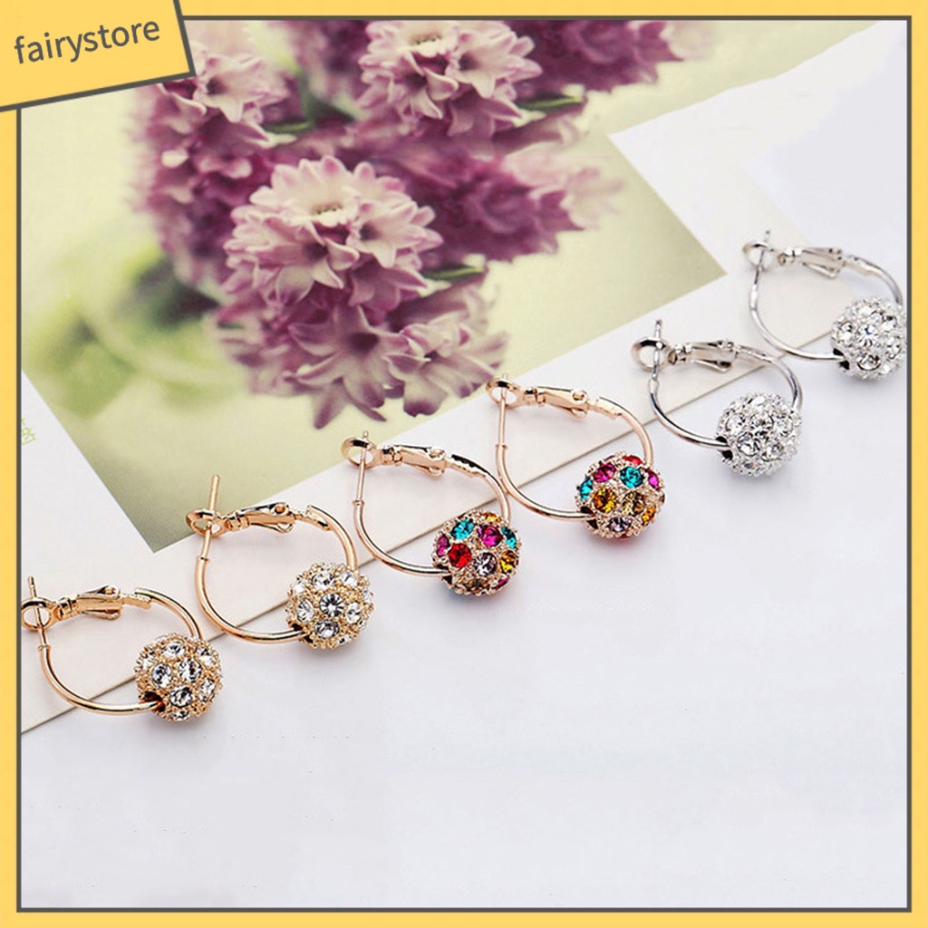 1 Đôi Bông Tai Tròn Đính Đá Lấp Lánh Nhiều Màu Dùng Hàng Ngày