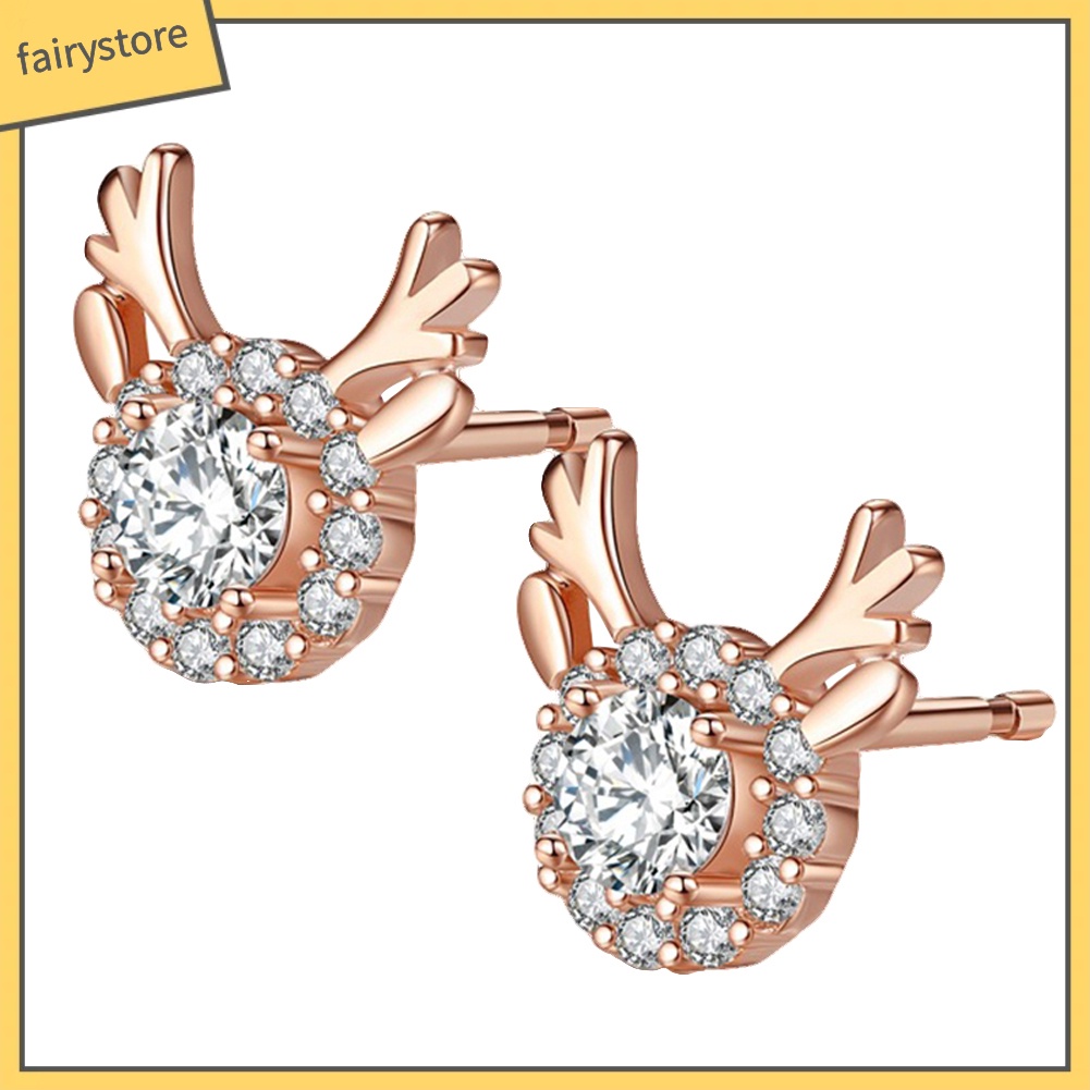 Bông Tai Hình Nai Đính Đá Lấp Lánh Dễ Thương Dành Cho Nữ