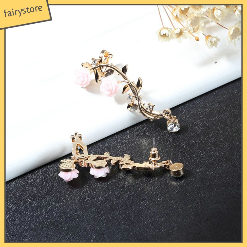 Khuyên Vành Tai Hình Hoa Hồng Đính Đá Thời Trang Cho Nữ