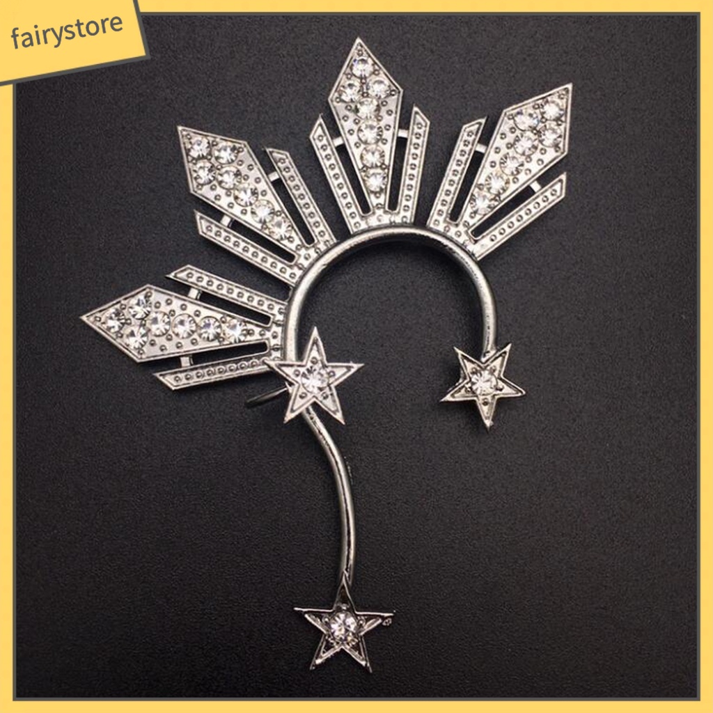 1 Khuyên Kẹp Vành Tai Không Xỏ Lỗ Hình Quạt / Ngôi Sao Đính Pha Lê Lấp Lánh Thời Trang Dự Tiệc Cho Nữ