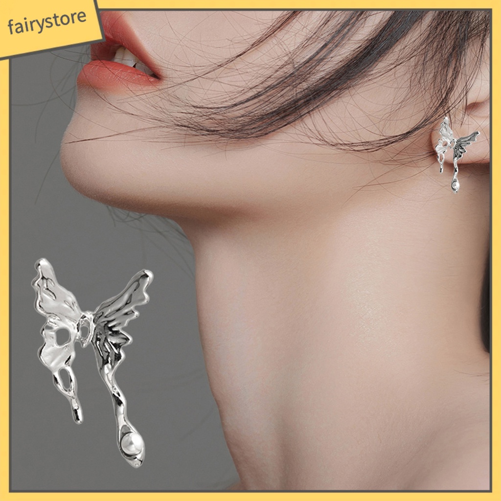 [FRO] 1 Đôi Bông Tai Hình Bướm Nạm Ngọc Trai Giả Bằng Kim Loại Tinh Tế