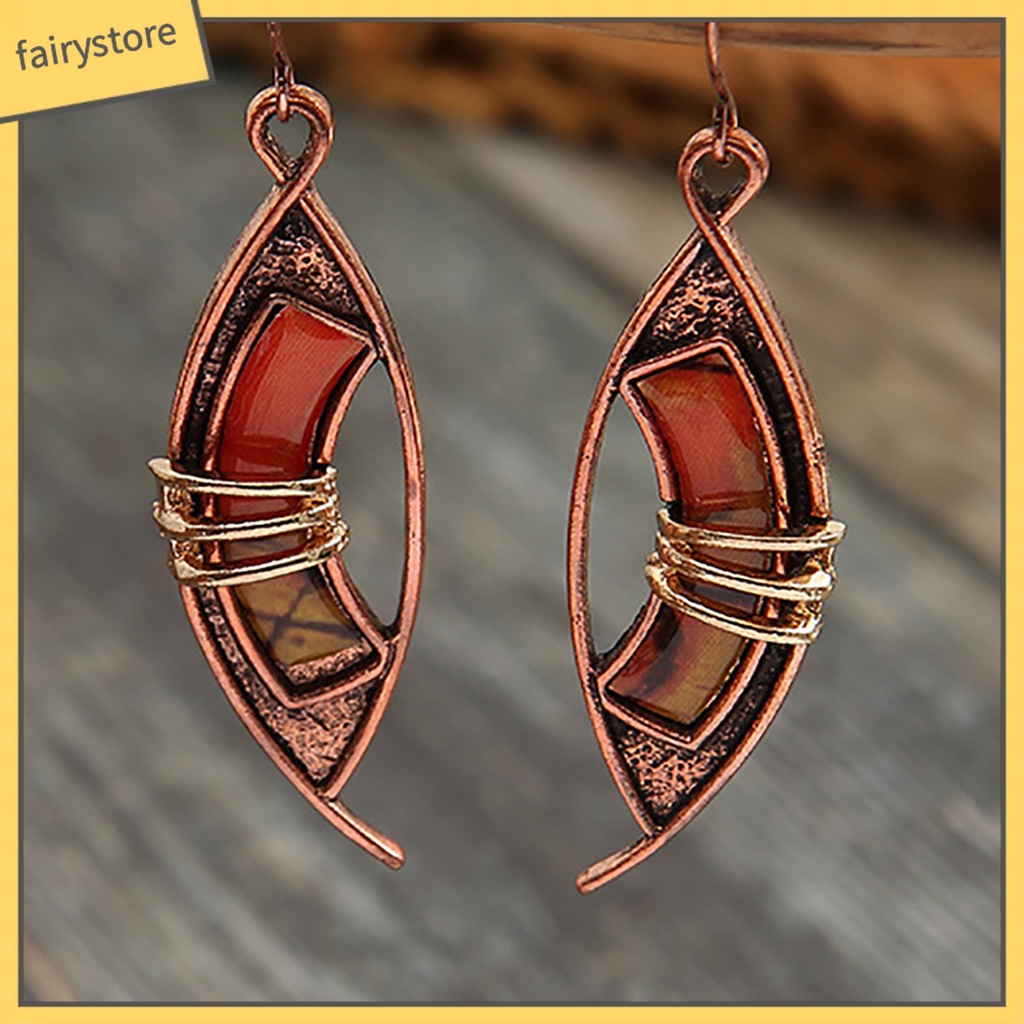 [FRO] 1 Đôi Bông Tai Dạng Móc Xỏ Bằng Đá Màu Cam Chắp Vá Lỗ Không Đối Xứng