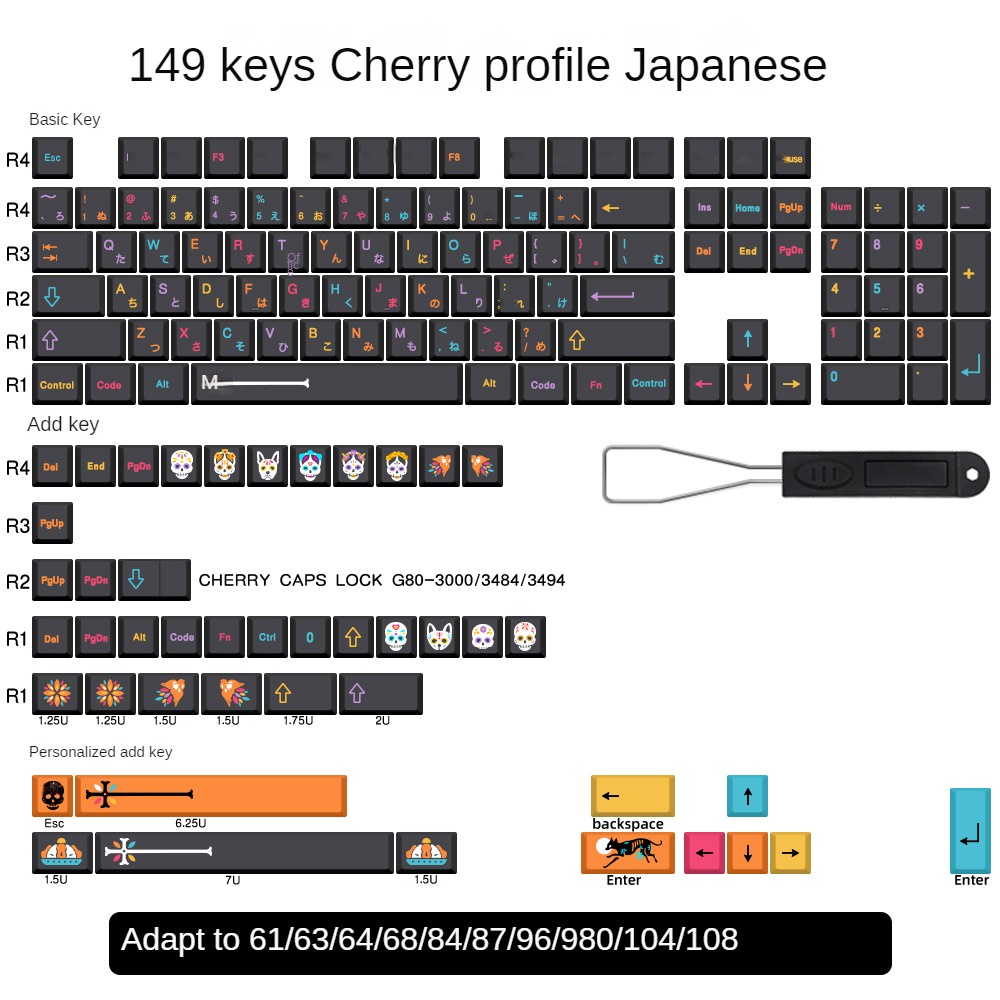 Mictl n Bộ Bàn Phím Cơ PBT Tăng Chiều Cao Năm Mặt Thay Thế Giới Dưới Lòng Đất Cho GMK