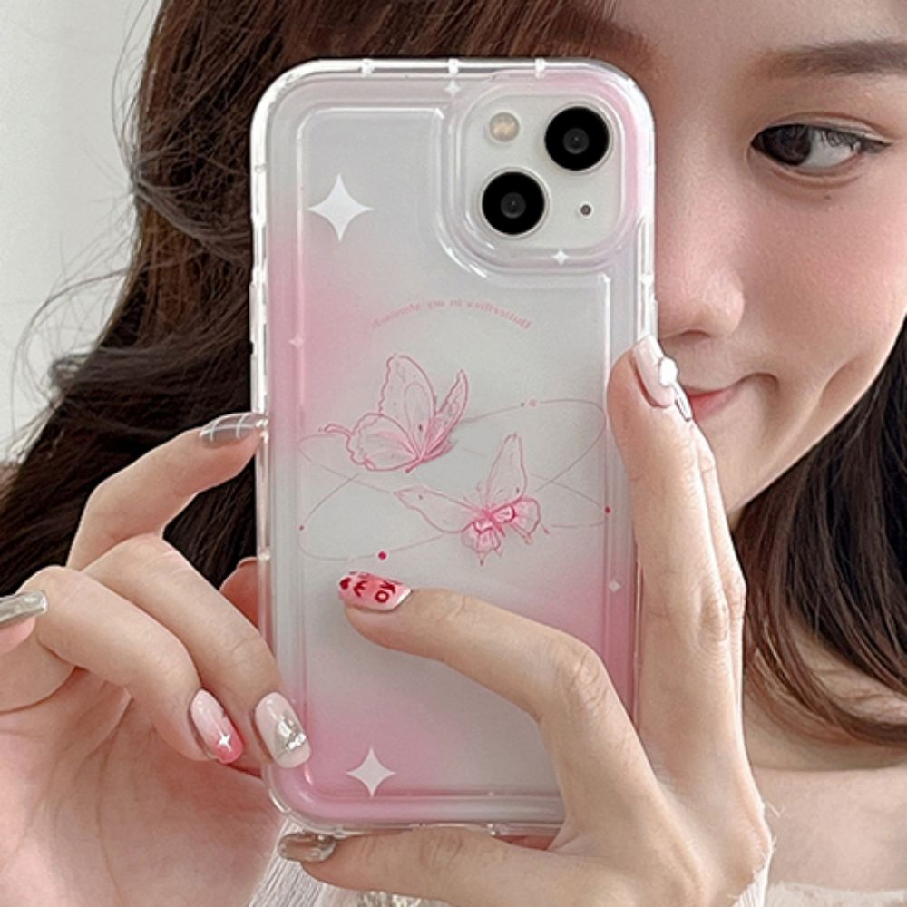 Ốp Điện Thoại TPU Mềm Bảo Vệ Chống Sốc In Hình Bướm Hồng Cho IPhone 11 14 13 12 Pro Max XS XR 7 8 Plus