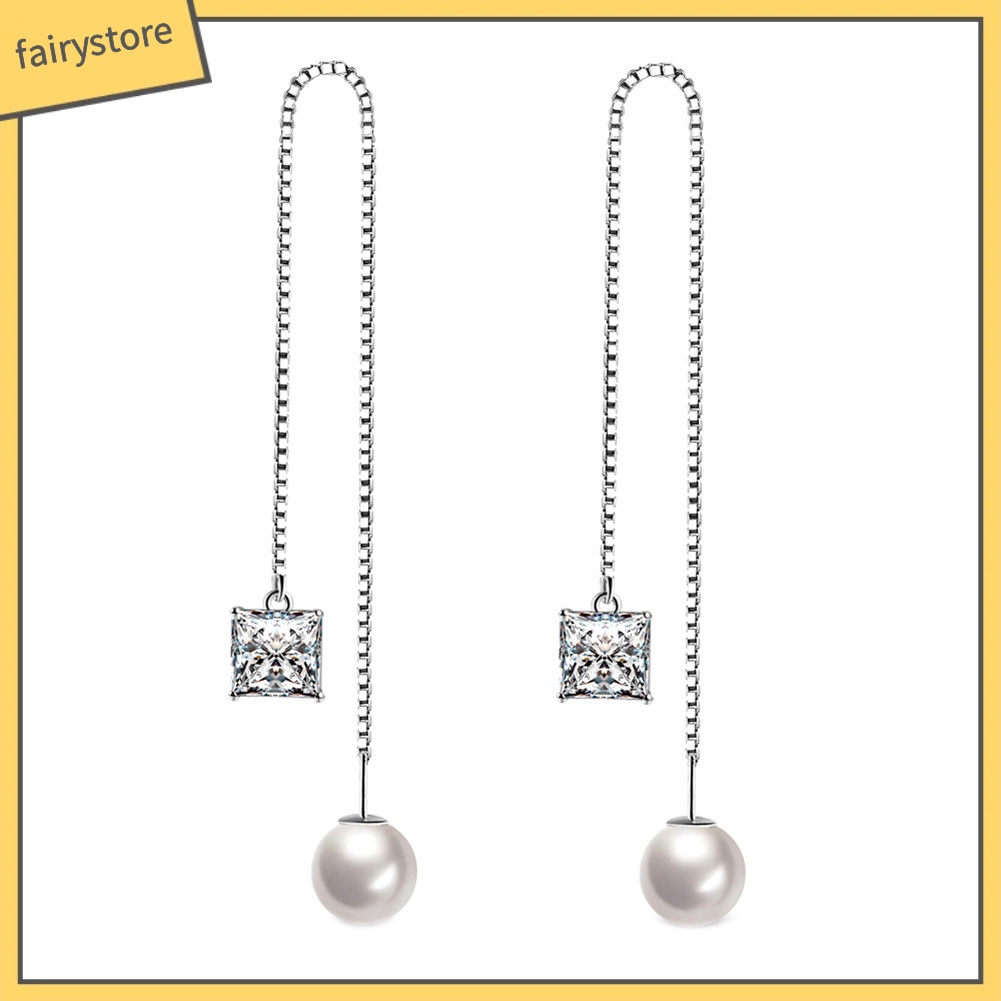 [FRO] Bông Tai Dây Xích Dài Mảnh Mạ Bạc Cho Nữ