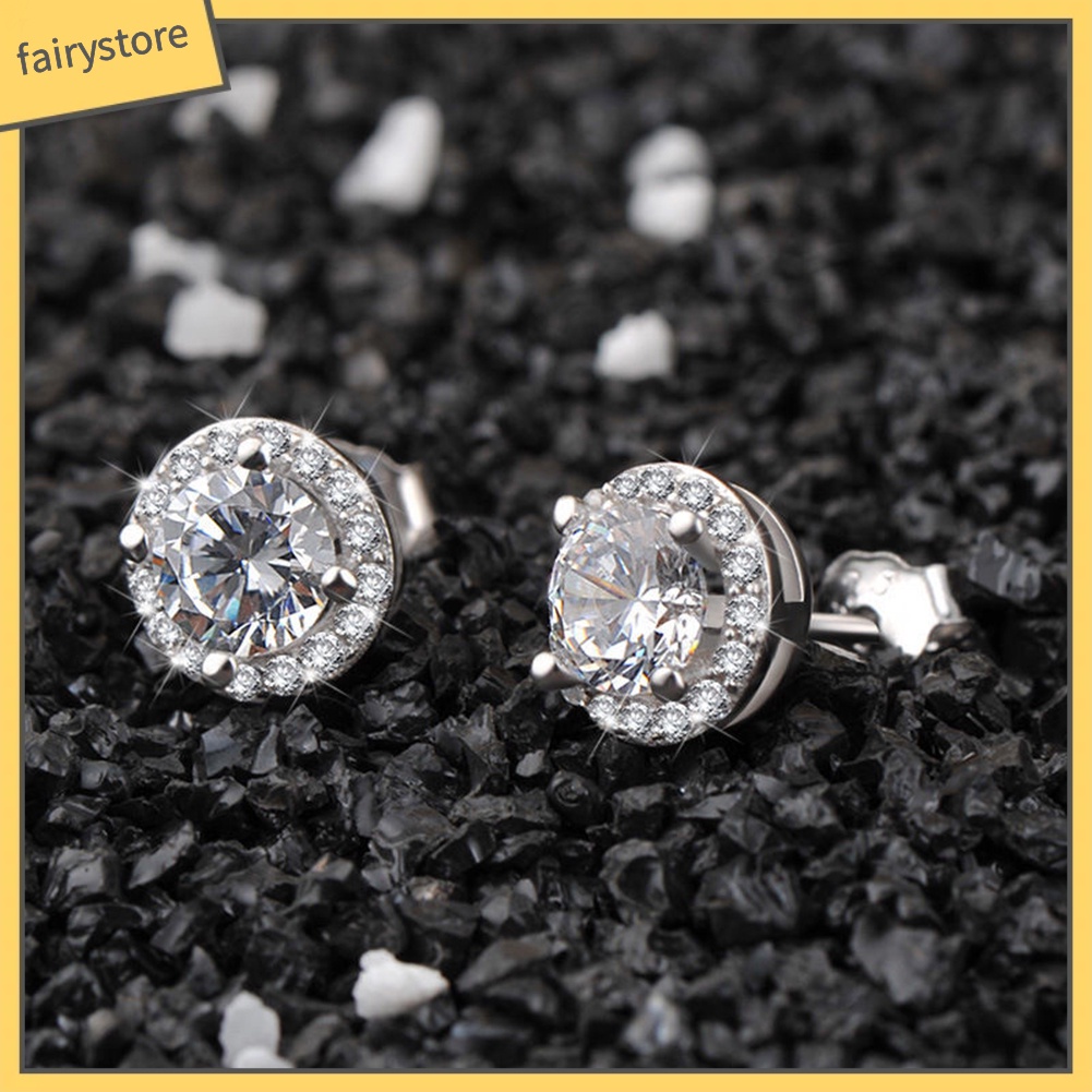 Bông Tai Tròn Đính Đá Zircon Lấp Lánh Thời Trang Dành Cho Nữ