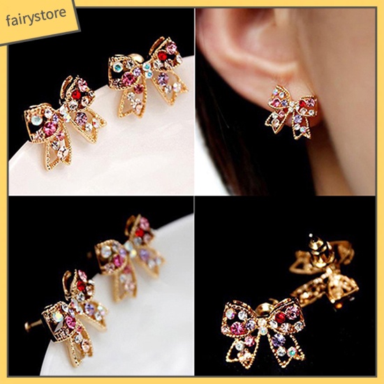 1 Đôi Bông Tai Hình Nơ Đính Đá Nhiều Màu Sắc Dành Cho Nữ