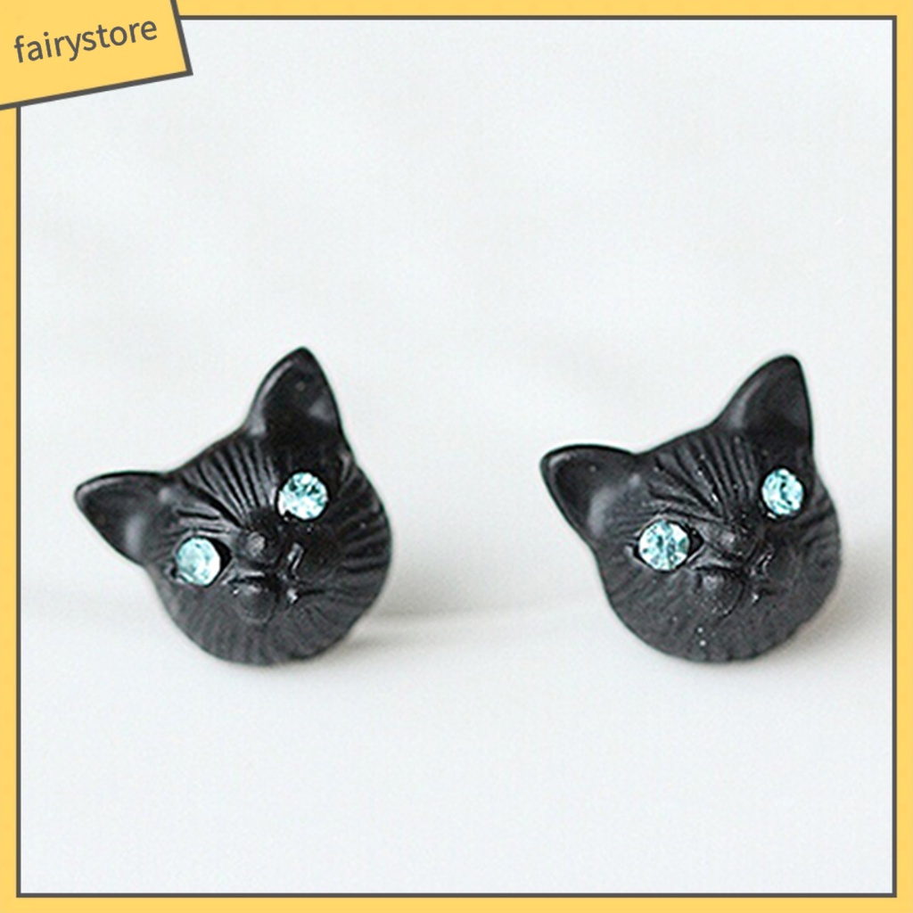 1 Đôi Khuyên Tai Hình Mèo Đính Đá Dễ Thương Cho Nữ