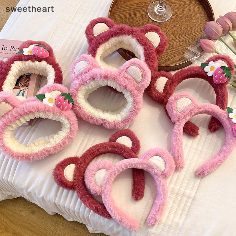 Kawaii ngọt ngào hairband dâu gấu sang trọng Tai Headband phim hoạt hình rửa mặt chống trượt dễ thương headdress tóc Hoop Headband cô gái accessoires mới