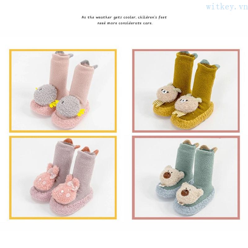 Vớ Bông Dày Dặn Ấm Áp Không Trượt Họa Tiết Hoạt Hình Cho Bé